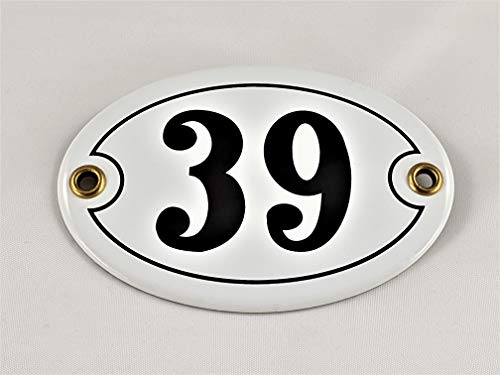 Preisvergleich Produktbild Emaille Hausnummer Schild Nr. 39, oval, Weiß-Schwarz"Handarbeit"