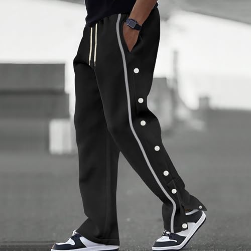 Mens Casual Sweatpants Side Button Elastic Waist Drawstring Active Running Jogging Pants Not Tear Away2