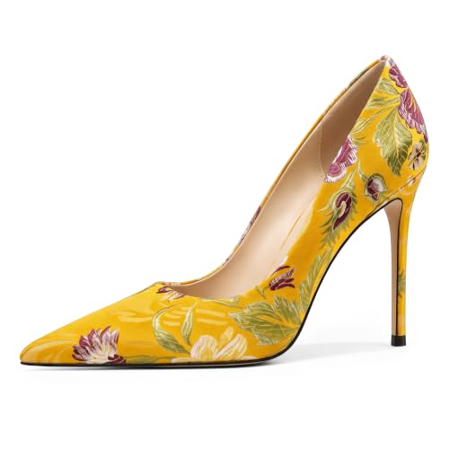 Image of Eldof Women's Classic Dress Pumps Shoes, Sexy Pointed Toe 4 inch Stiletto High Heels, Office Formal Slip On Size 5-13