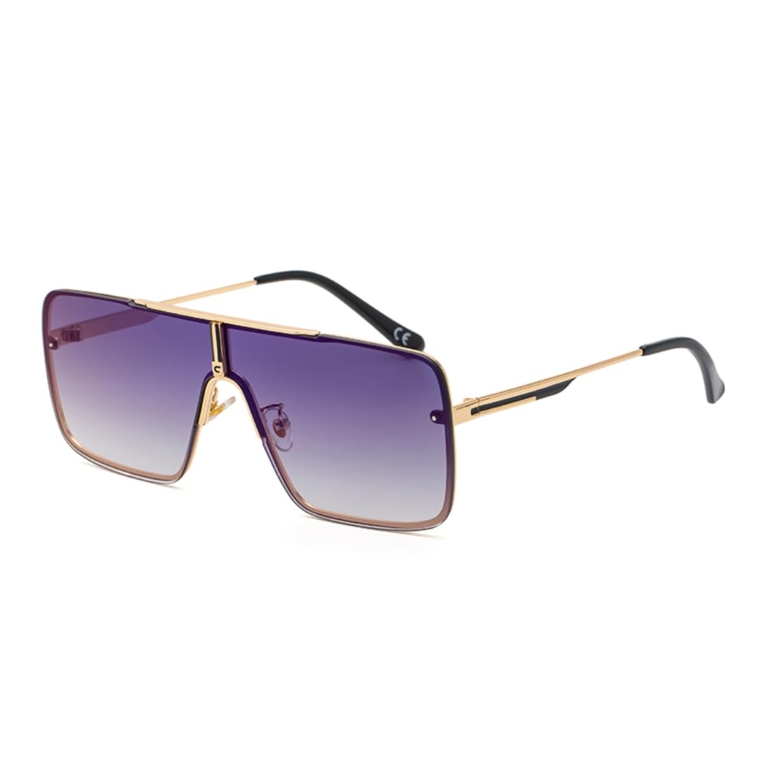 Gafas de sol extragrandes de una pieza, estilo punk vintage de lujo sin montura para hombre.