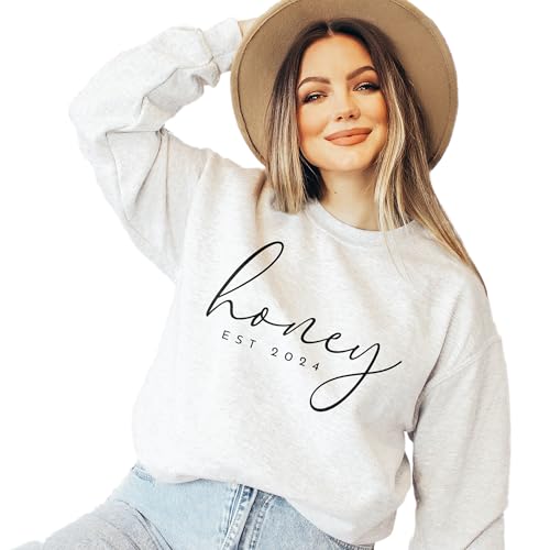 Personalized Honey Sweatshirt, Custom Gifts For Women, Honey Est Year Sweater, Mother's Day Shirt, Pregnancy Announcement Gift, Long Sleeve Unisex Crewneck Sweatshirt2