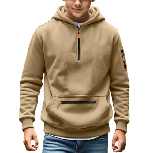 Boys Half Zipper Fleece Ho𝐨dies Thick Warm Long Sleeve Pullover 𝐇ooded with Pockets Fall Winter Clothes