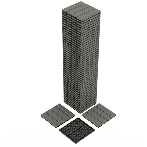 48Pack Interlocking Composite Deck Tiles, Outdoor Patio Flooring, 12"x12" Interlocking