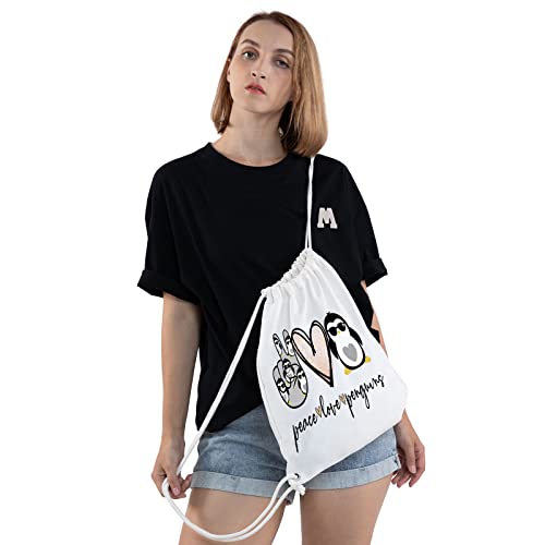 WZMPA Funny Penguin Drawstring Backpack Penguin Lover Gift Peace Love Penguins Drawstring Travel Bag Animal Lover Gift (Peace Penguins)4
