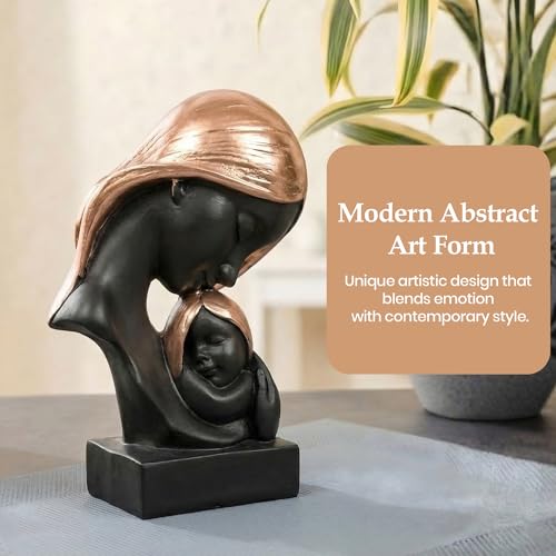 Image of Kuber Industries 4x6 Inch Mother Child Sculpture for House Warming Gift | Resin Mom & Baby Love Idol /Showpiece for Home DecorLiving Room /Desk | Black & Golden