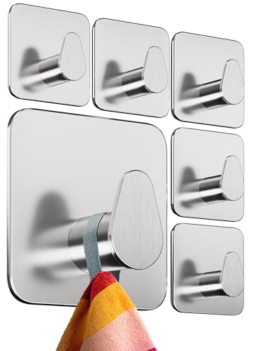 4smile Handtuchhalter ohne Bohren, 6er Set, Silber - Badezimmer Handtuchhalter aus Edelstahl, funktionale ovale Klebehaken - Wasserfeste Haken für Bad, Haken selbstklebend, Handtuchhaken