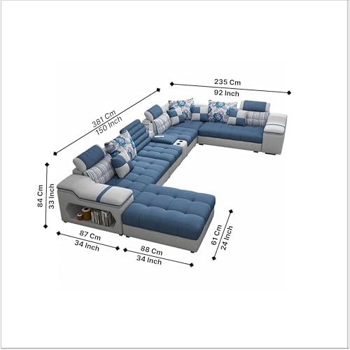 Image of Avion COMFORA U Shape 12 Seater Sofa Set for Living Room | Interchangeable U-Shaped Sectional Sofa Set with Cup Holder with 4 Puffy for Living Room & Office