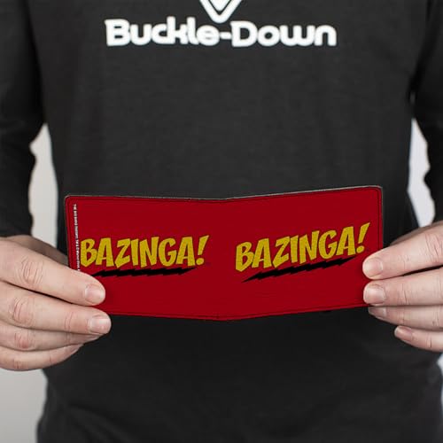 Buckle-Down Men's PU Bifold Wallet-Bazinga Red/Gold/Black, Multicolor, 4.0" x 3.5"4