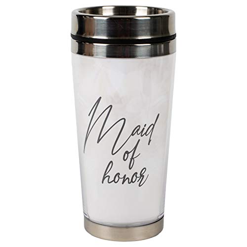 Maid Of Honor Creamy White 16 Ounce Stainless Steel Travel Mug Tumbler With Lid