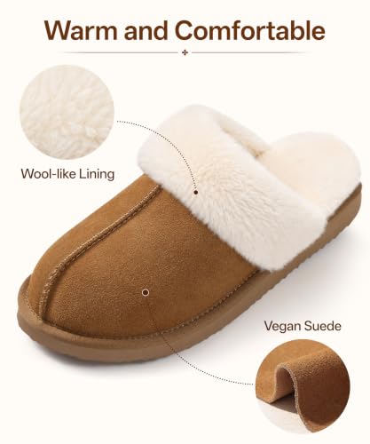 Image of Litfun Fuzzy Memory Foam Slippers for Women Indoor Outdoor House Shoes