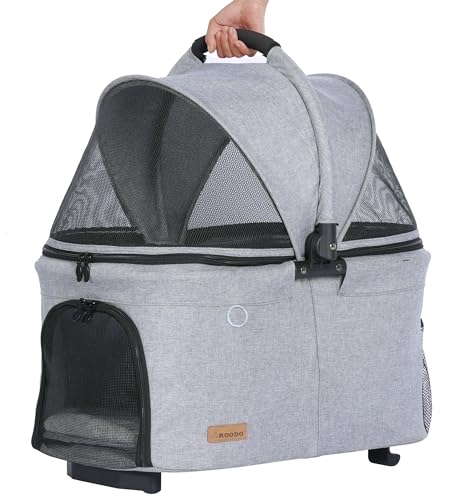 Image of ROODO 2026 Upgraded Version 3 in 1 Dog Cat Stroller with Detachable Carrier Lightweight Folding Portable All Terrain Pet Travel System Puppy Kitty Doggie Bunny Stroller for 30lbs(Light Grey)
