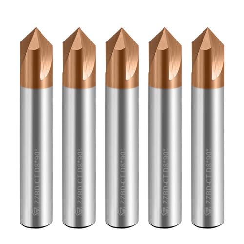 Image of Carbide Chamfer End Mills CNC Carving Bits 3 Flute TiSiN Coating V Groove 90 Degree for Different Material Like Steel Aluminum Copper Alloy 5 Pcs D8*50mm