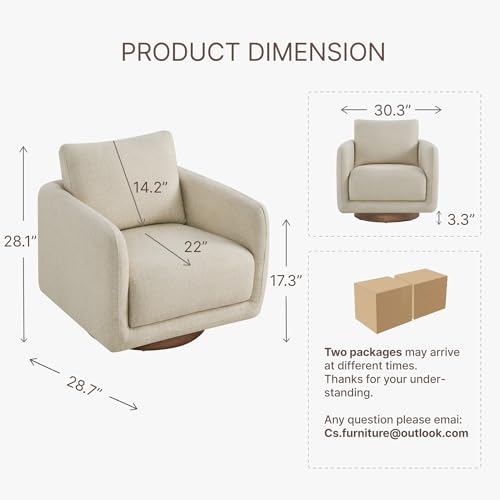 Image of Modern Swivel Accent Chair, 360 Rotating Round Barrel Armchair with Performance Fabric Upholstery for Living Room, Bedroom, Office, Reading Nook, Set of 2,Oatmeal