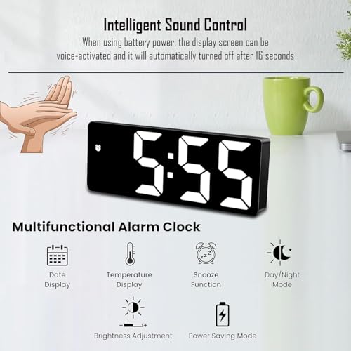 Image of Digital Alarm Clock with Large LED Display, Temperature Monitor, USB Powered, Adjustable Brightness, Snooze Alarm, Modern Desk Clock