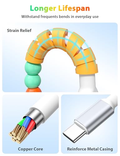 Image of USB C Cable Beaded 3FT USB to USB-C Fast Charging Cable for iPhone 17 17e 16e 16 15 for CarPlay Quick Charger Type C Charge Cord for Samsung S26 S25 FE S23 A16 A17 Pixle 10a 9a 8 for Moto G Girl Women