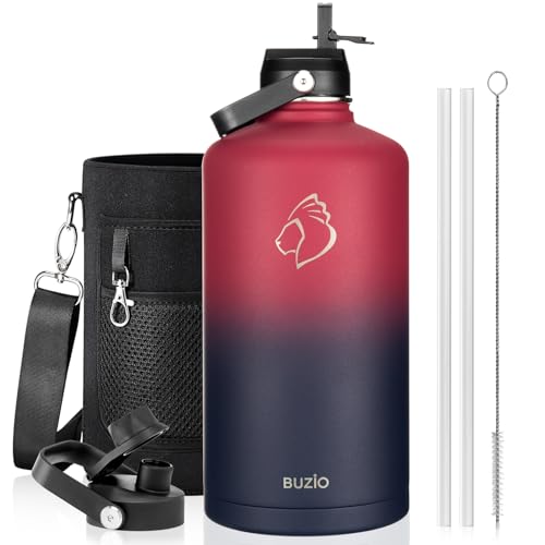 Image of BUZIO 1 Gallon Water Bottle Insulated with Dust-Proof Straw & Spout Lids