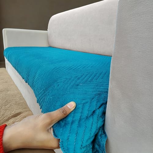 Image of Homerz Premium Velvet Sofa Cover Panel | Soft & Velvety Fabric | Rich Vibrant Colours | Sofa Protector for Living Room (Teal, 7 (3+2=2) Seater, Only Seat Cover)