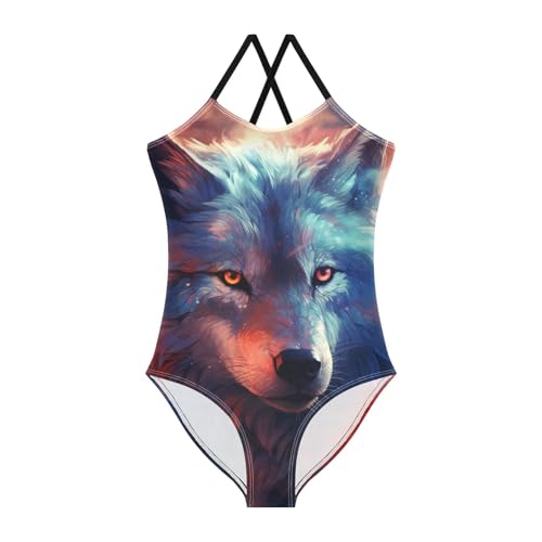 ALAZA Vintage Wolf Girl’s Swimsuits Bathing Suit One Piece Beach Swimwear