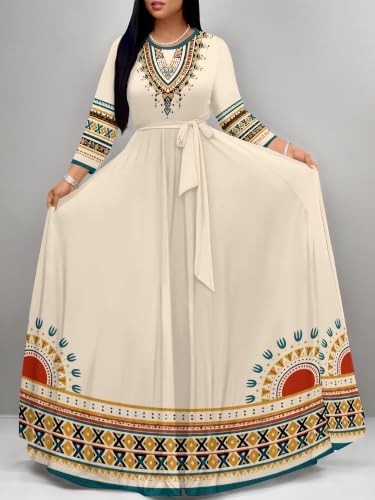 Image of Plus Size Maxi Dress for Women V Neck 3 /4 Sleeve Wrap Dress
