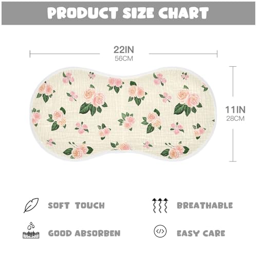 Cream Rose Floral Muslin Baby Burp Cloths - Super Absorbent and Soft Burping Rags - Cotton Burp Clothes Set for Boys and Girls, 4 Pack2
