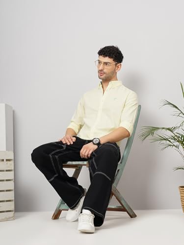 Image of The Indian Garage Co Men Slim Fit Placement Embroidered Full Sleeves Cutaway Collar Casual Shirt