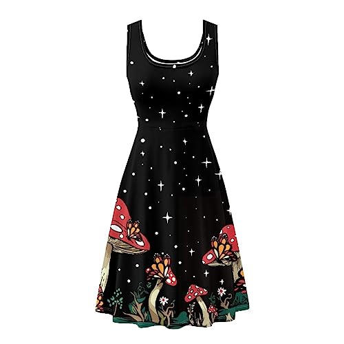 Image of Women's Casual Loose Sundress Midi Sleeveless Crewneck Dress Summer Beach Tank Dress with Pockets