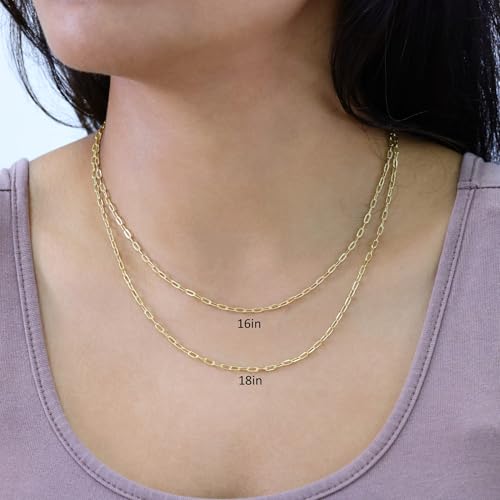 Nuragold 10k Real Yellow Gold Paperclip 2mm Elongated Cable Link Necklace (16"-24") Dainty Italian Jewelry for Men & Women2
