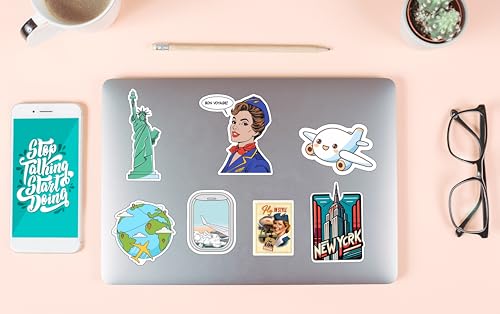 Image of LERITO Travel 2.0 Vinyl Stickers, Multicolor, 50 Pack, Waterproof Self Adhesive Decals for Laptop, Journal, Guitar, Mobile Phone
