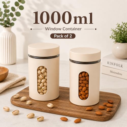 Image of SR (Set of 2) Oval Window Plastic Storage Container (1000ml) | Airtight Kitchen Storage Containers | Containers for Kitchen Storage with Window for Snacks, Dry Fruits, Tea & Coffee (Multicolor)