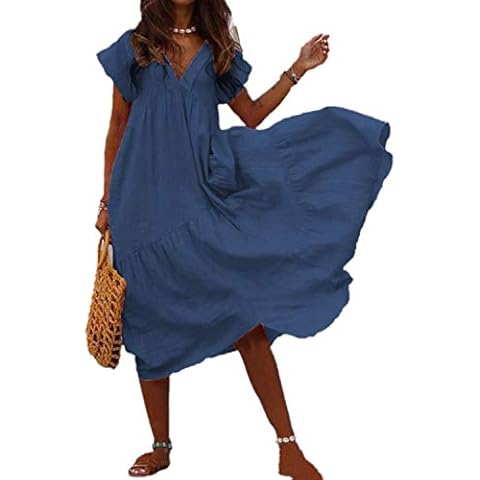 Vestido Algodón Lino Azul Marino Cover