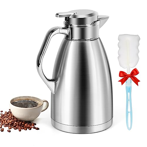 ShineMe - Jarra térmica de acero inoxidable con cepillo de limpieza, doble pared al vacío, dispensador de té y café aislado de 62 onzas, retención de calor y frío