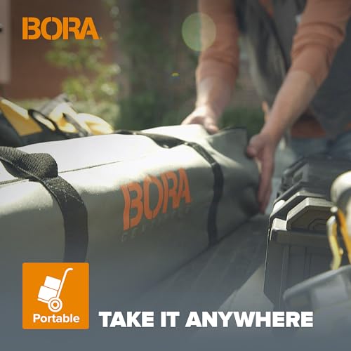 Bora Centipede 30in Folding Work Table Set - No Assembly 9-Strut Collapsible Table 3500lb Weight Limit - 4x4ft Mobile Work Station with Storage Bag, Foldable Work Bench Table - CK9S, Orange/Black