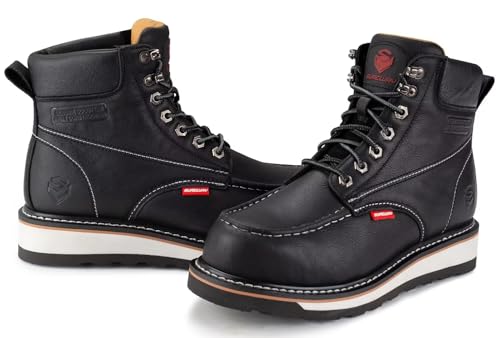 Image of SUREWAY 6 inch Mens Heavy Duty Soft /Composite /Steel Toe Work Boots for Men,Comfortable & Durable,GoodyearWelt,Full Grain Leather,Oil /Slip Resistant,Wedge Moc Toe Industrial Construction Boots /Shoes