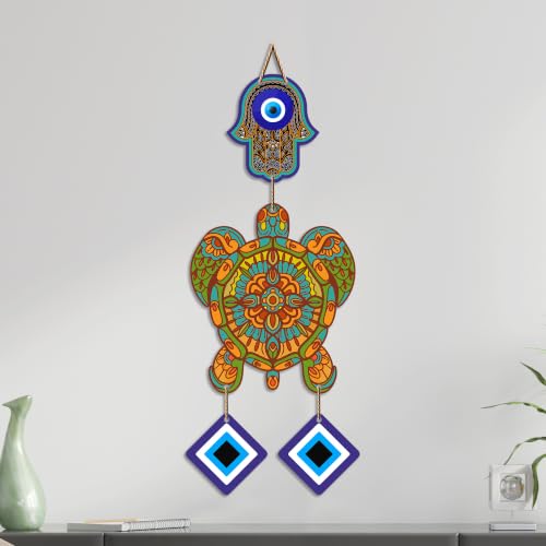 Image of Artvibes Multicolor Turtle Evil Eye Wall Hanging for Home Entrance | Lucky Turtle MDF Vastu Decor | Decorative Wall Art for Living Room | Bedroom | Balcony & Office | Positive Energy Accent (WH 8541N)