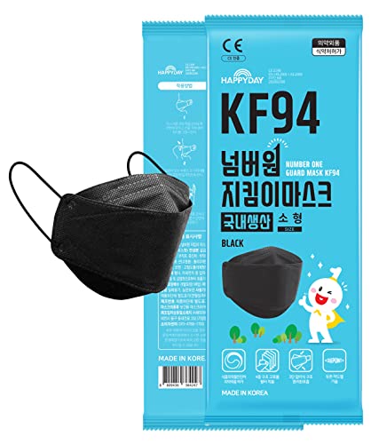 HAPPYDAY 25 Stück, FFP2 4-lagige Mikrostaubschutz-KF94-Gesichtsmaske, hergestellt in Korea, einzeln verpackt, schwarz klein Cover