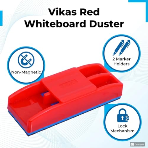 Image of Vikas White & Black Board Duster Pack of 10 | Red, Black, Blue, White Color Options | Strong Plastic Eraser for Classroom, Office & Home Use | Easy Grip & Smooth Cleaning (10)