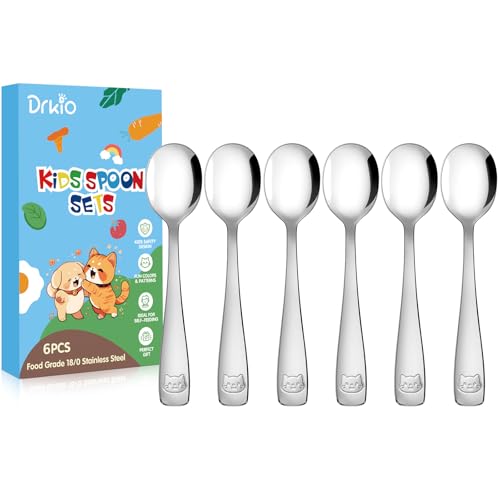 DRKIO Stainless Steel Toddler Spoons Set - 6 Pieces Kids Spoons Set Children Safe Food Grade Kids Silverware Small Spoon Metal Toddler Utensils...
