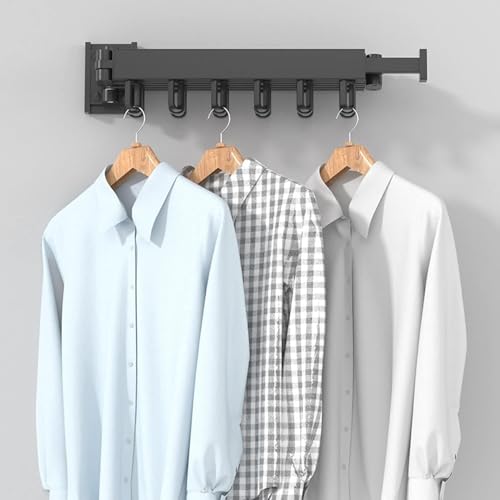 Tendedero plegable para interiores, tendedero telescópico montado en la pared, aluminio espacial, estante de secado portátil para uso en interiores y exteriores