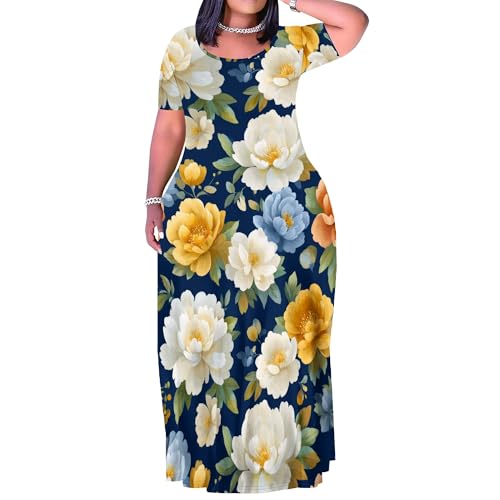 Image of PinkPatty Women's Plus Size Maxi Dresses Short Sleeve Sundress Summer T-Shirt Beach Long Dress with Pockets
