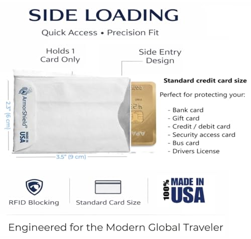 Image of ArmorShield RFID Blocking Sleeves for Credit Cards, 10-Pack White, USA Made | Blocks unauthorized RFID scans. Slim, waterproof, tearproof. 100% Made in USA.