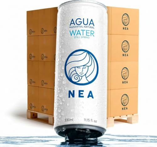 NEA Agua Mineral Enlatada Pallet Completo - 2400 Latas de Agua Natural de Manantial Alpes Austríacos - Sin Plástico Sin BPA 330m (100 Cajas)