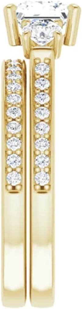 10K/14K/18K Solid Yellow Gold Handmade Engagement Ring, 1.00 CT Princess Cut Moissanite Solitaire Ring, Diamond Wedding Ring Set for Women/Her, Anniversary/Propose Ring, VVS1