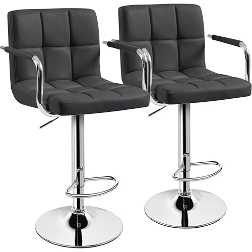Image of Yaheetech Bar Stools Set of 2, Swivel with Backs, Adjustable Height, Gray