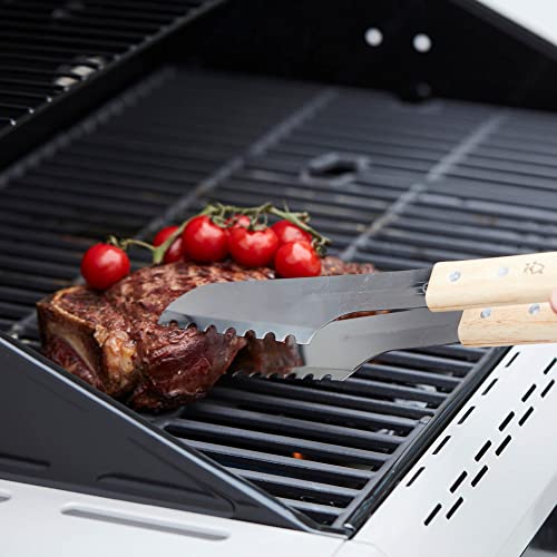 Barbecook BBQ Zange, Grillzange geeignet für Zubereitungen zum Drehen, Luxuszange aus Edelstahl/Birne, 40 cm, Grau-beige
