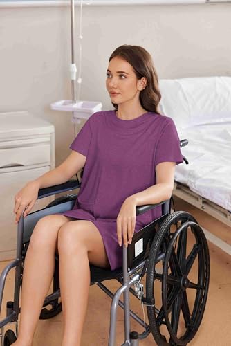 Image of Deyeek Open Back Hospital Gowns for Women Tear Away Short Sleeve Post Surgery Soft Nightgowns for Elderly Women with Pocket