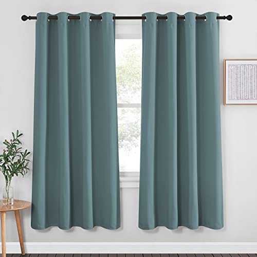 NICETOWN Blackout Curtain for Bedroom 72 inch Length - Grommet Thermal Insulated Blackout Window Treatment Room Darkening for Living Room/Family Home (Greyish Blue, 1 Panel, W52 x L72)