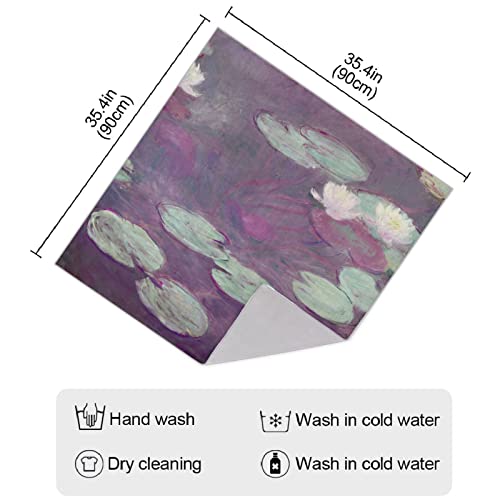 Water Lilies by Claude Monet Oil Painting Women Square Silk Like Hair Scarf Head Wrap Satin Head Scarf 35 x 354