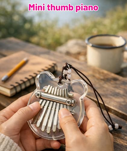 Image of Mini Thumb Piano, Transparent Bear-Shaped 8-Note Musical Instrument for Beginners, Portable Hand Piano for Music Lovers, Ideal Gift for Birthdays, Travel, Camping & Outdoor Activities
