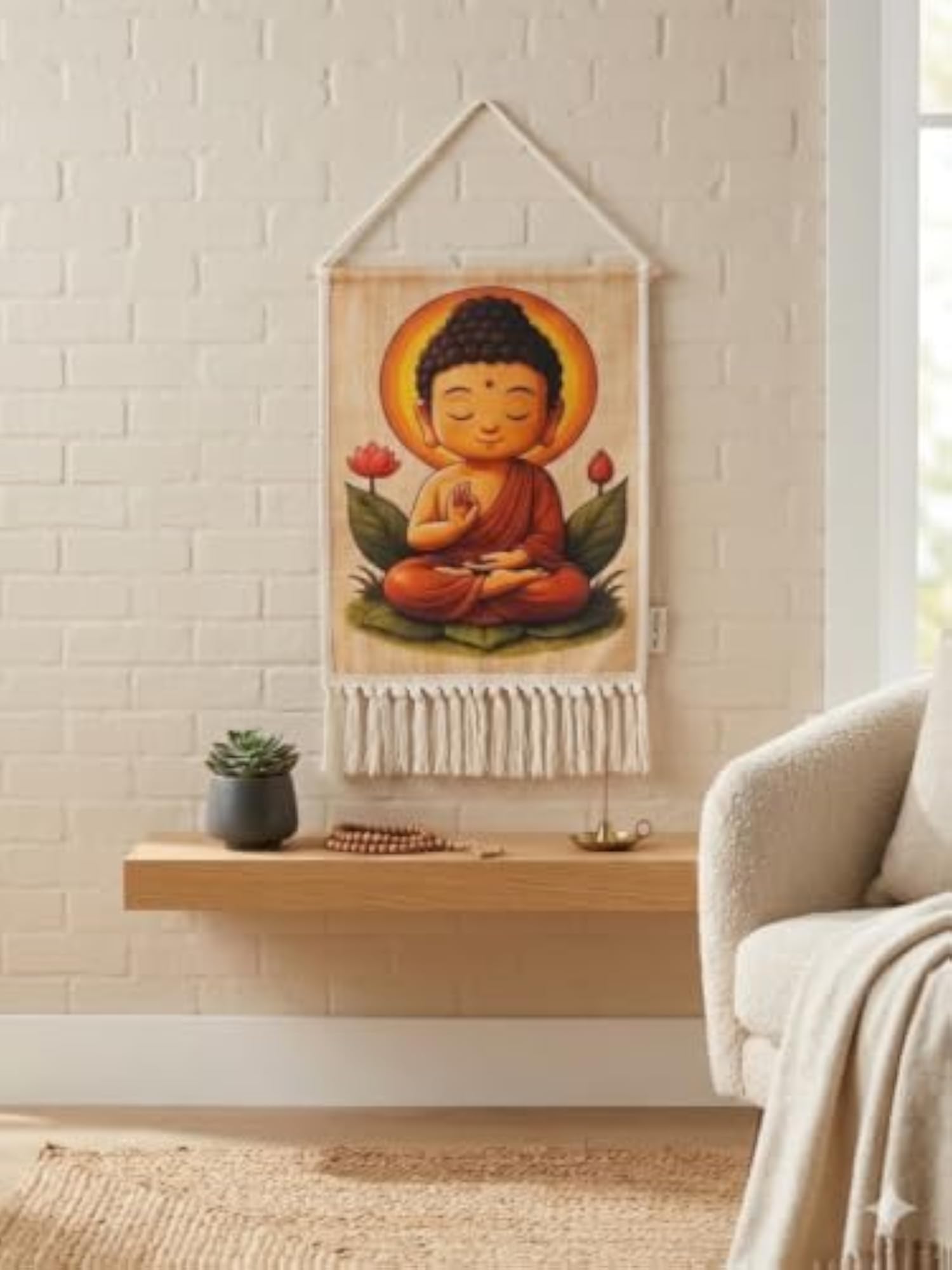 NARWAL'S Wall Hanging with Tassels, Meditating Buddha Design