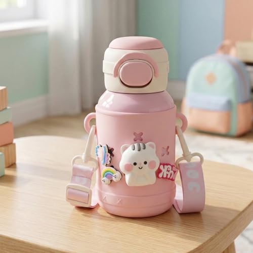 Image of Mee Mee Kiddo Kids Vacuum Insulated Water Bottle 550ml | SUS316L Stainless Steel | 3-in-1 Straw, Sip & Cup | Leakproof, BPA-Free | 24H Cold & 12H Hot | School Bottle with Strap
